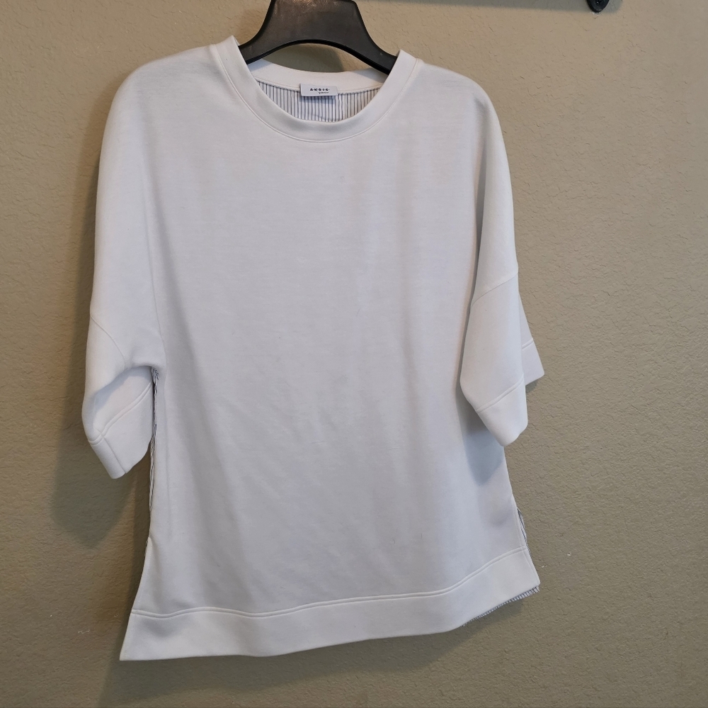 Akris Punto Top Blouse Stripe Mixed ShortLong Sleeve Cotton Poplin Designer 6